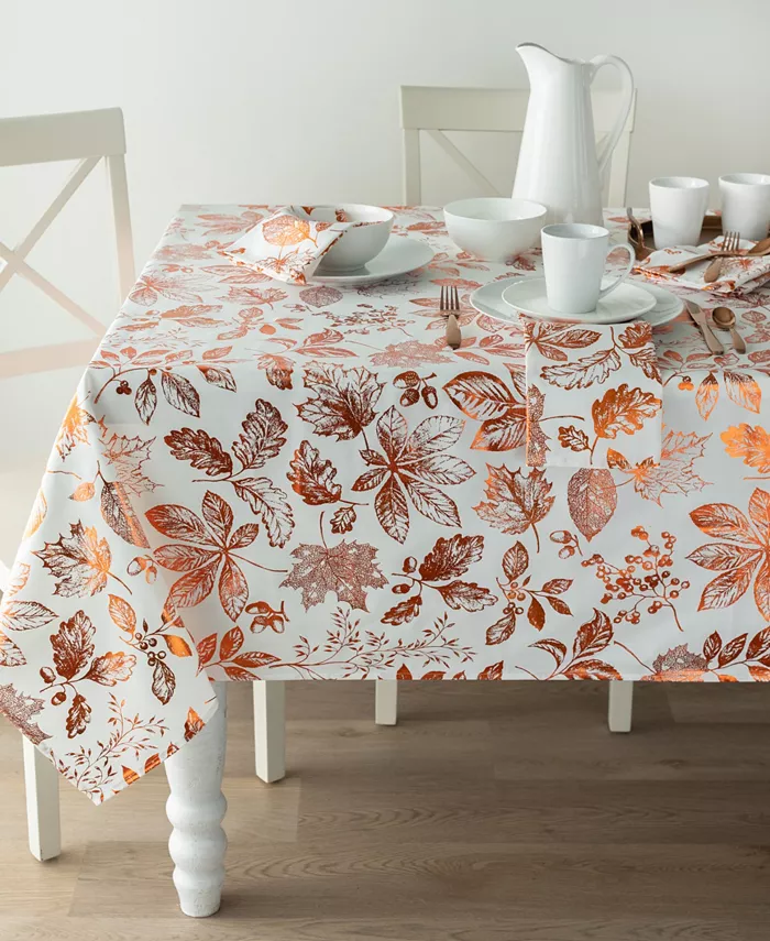 Benson Mills Gilded Leaves Metallic Foil Print Tablecloth 60 X 84