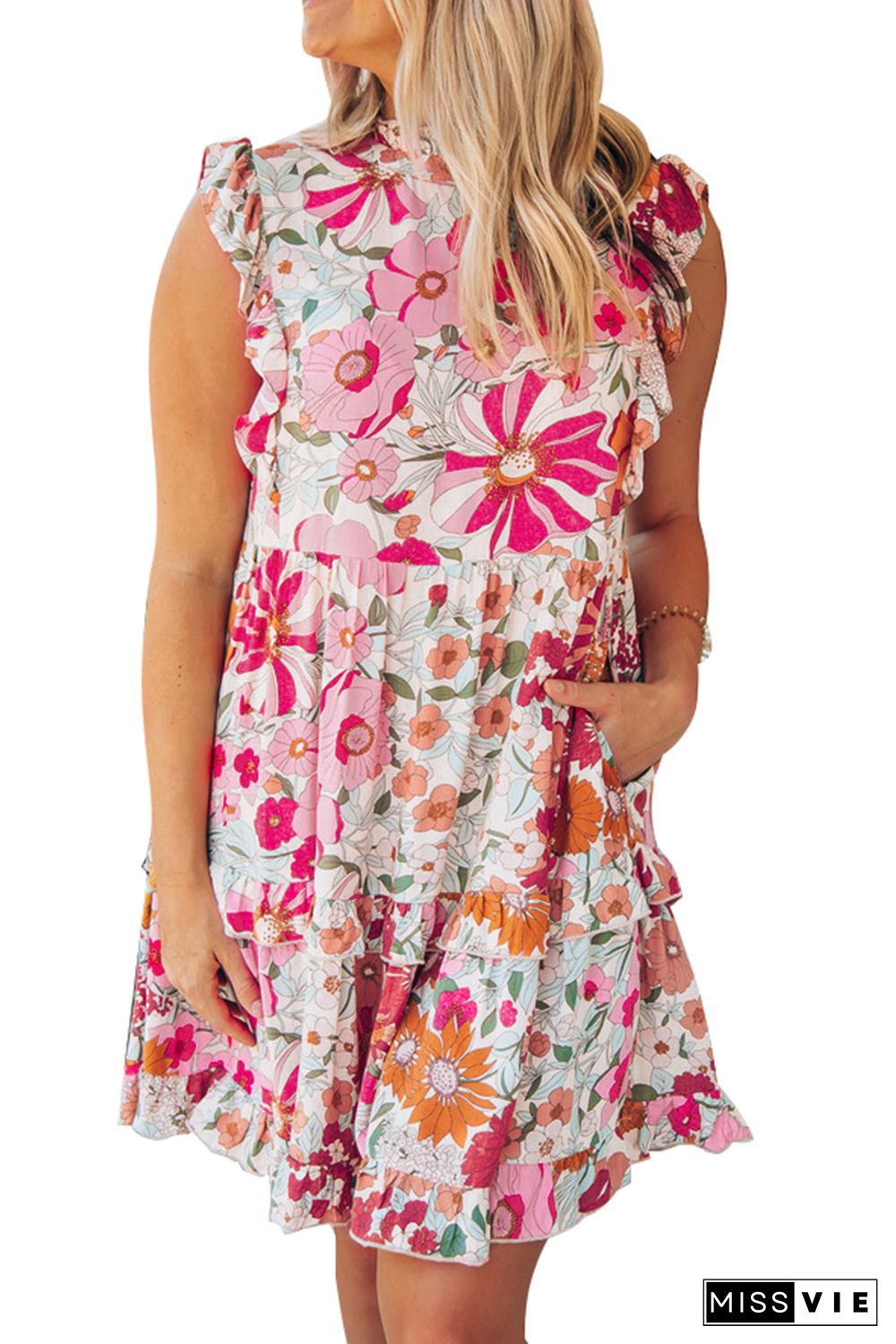 White Ruffled Tank Floral Dress