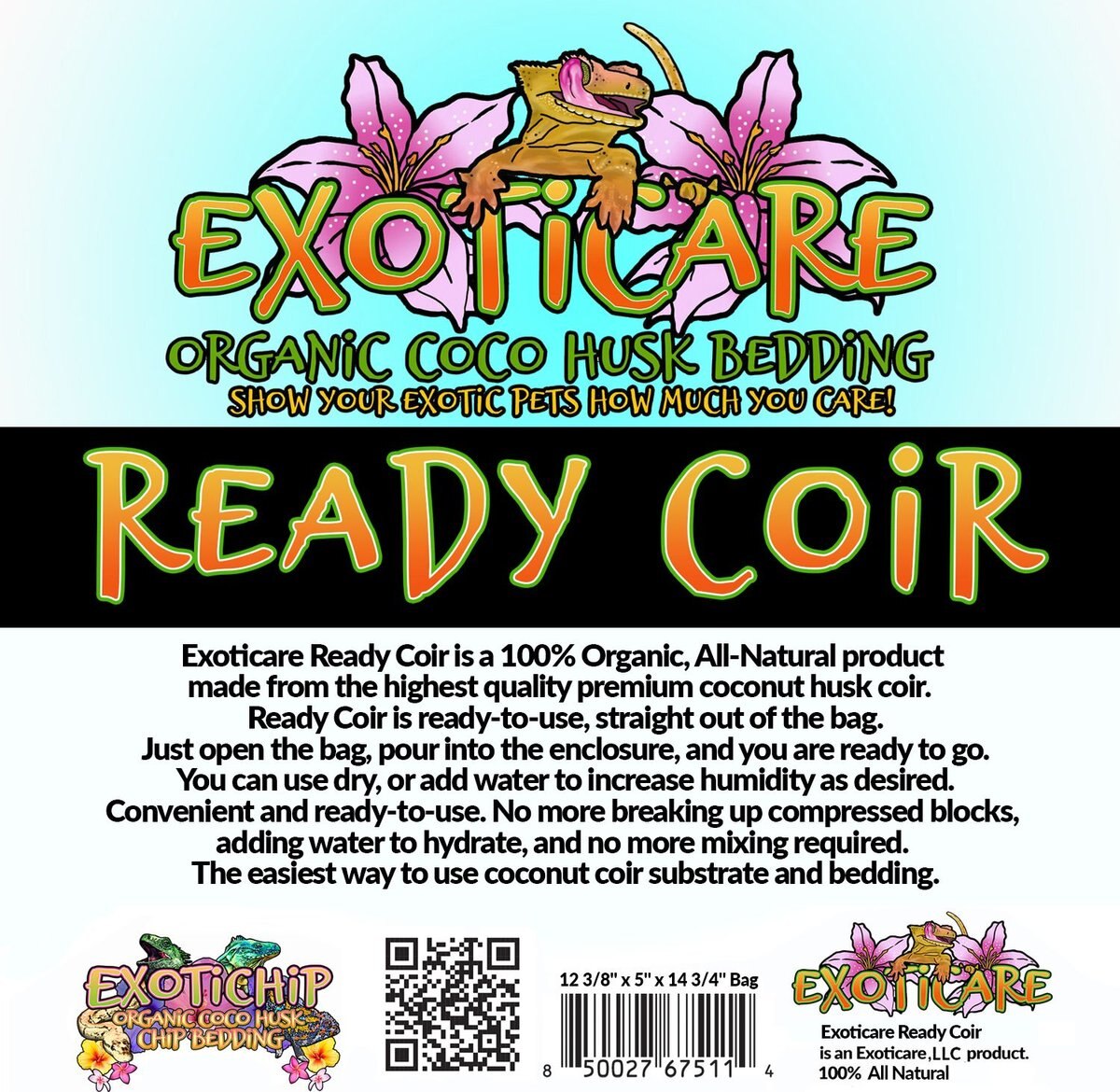 Exoticare Ready Coir Organic Coco Husk Reptile Bedding， 2-lb bag