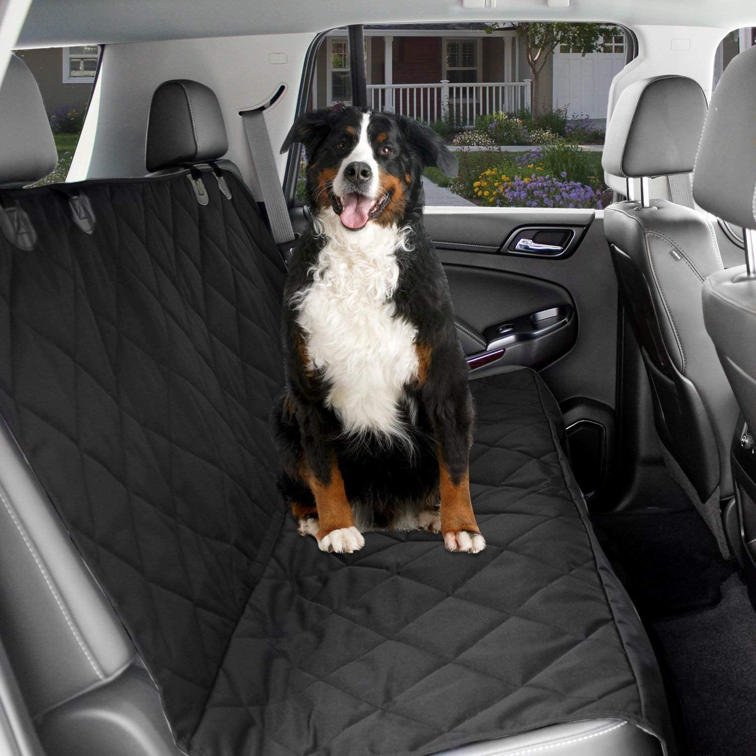 Dog Car Seat Cover Waterproof Protector With Seat Anchors and Head Straps - Black