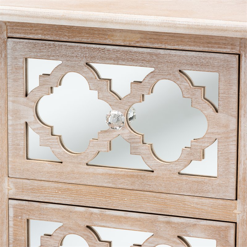 Home Square Mirror 2-Drawer Quatrefoil Nightstand Set in White-Washed (Set of 2)