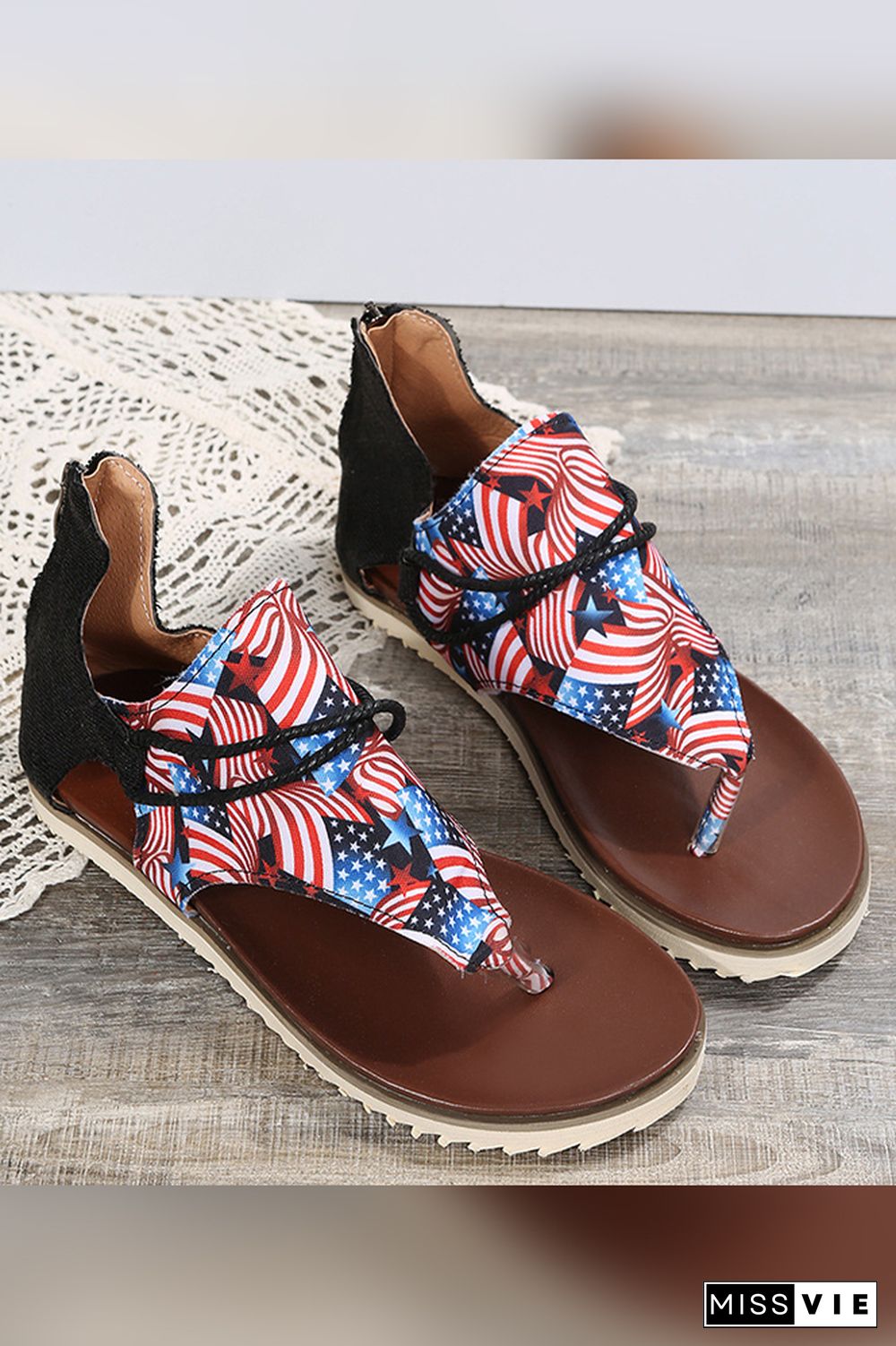 US Flag Sunflower Flat Sandals Wholesale