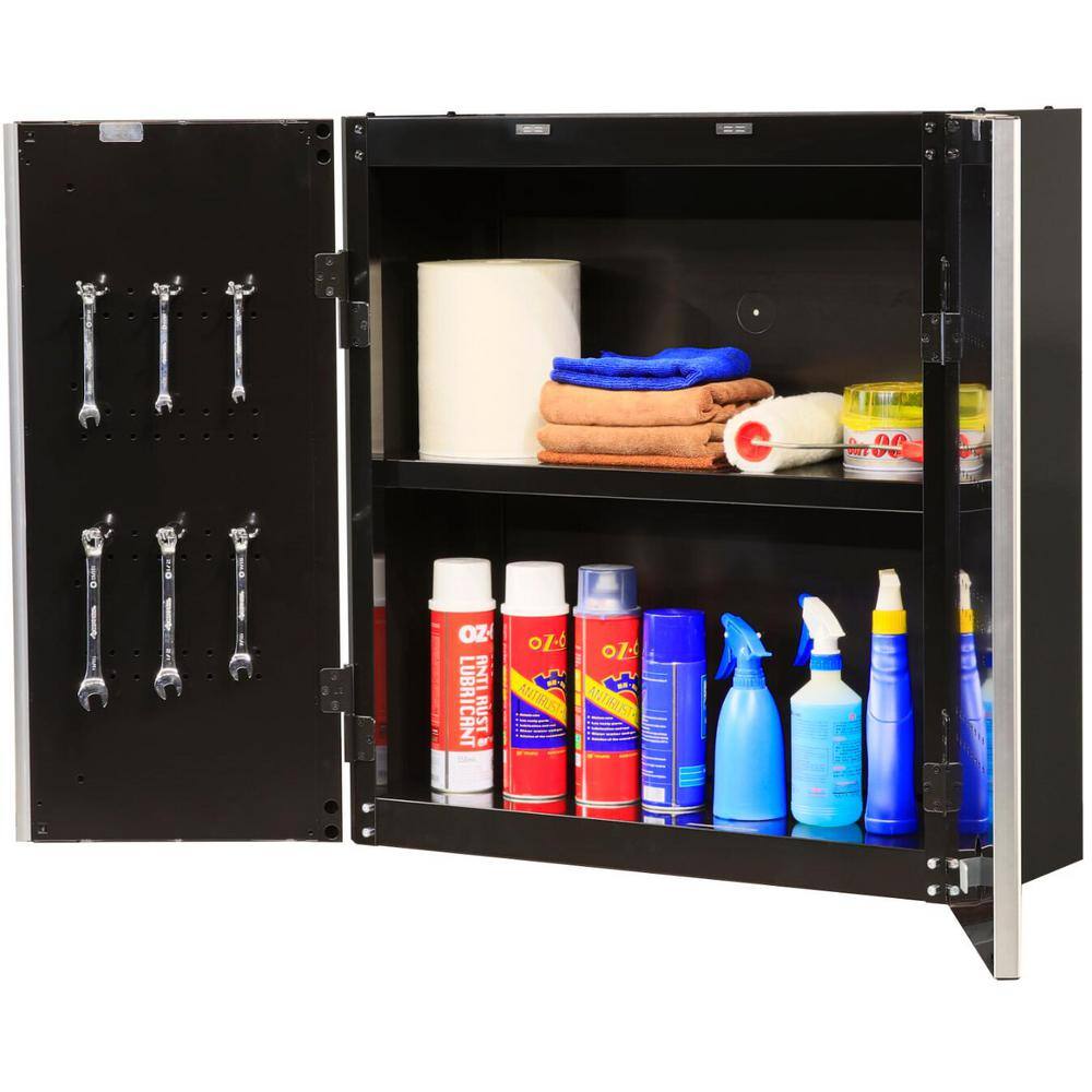 Husky G2802W-US Ready-to-Assemble 24-Gauge Steel Wall Mounted Garage Cabinet in Black (28 in. W x 29 in. H x 12 in. D)