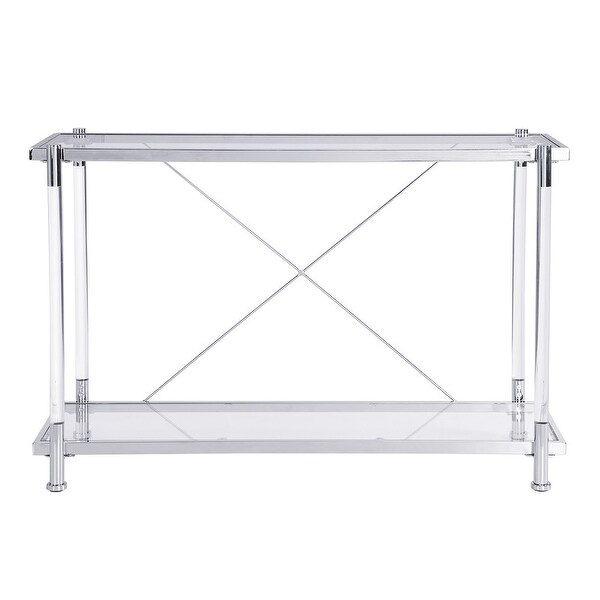 Grondin Modern Contemporary 2-Tier Console Table with Tempered Glass Top， Bottom Shelf， Steel and Acrylic Frame