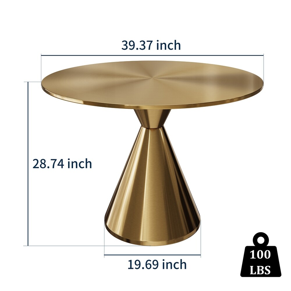 Clihome Modern Round Stainless Steel Golden Dining Table