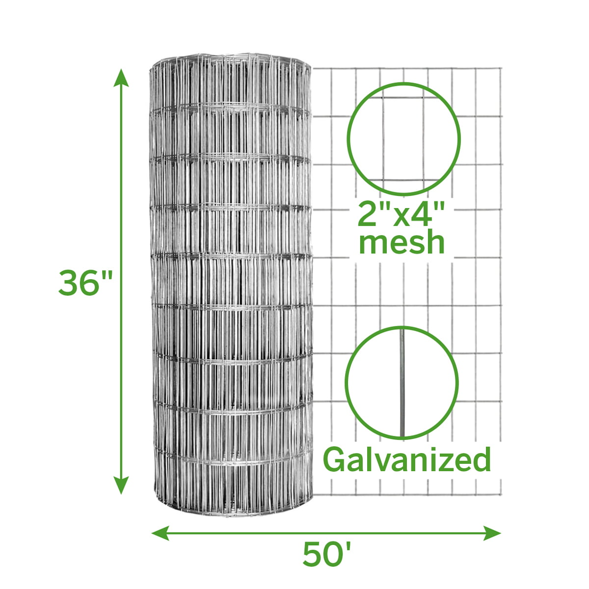 Expert Gardener Galvanized Steel Gray Welded Wire Fence, 36" x 50' Roll