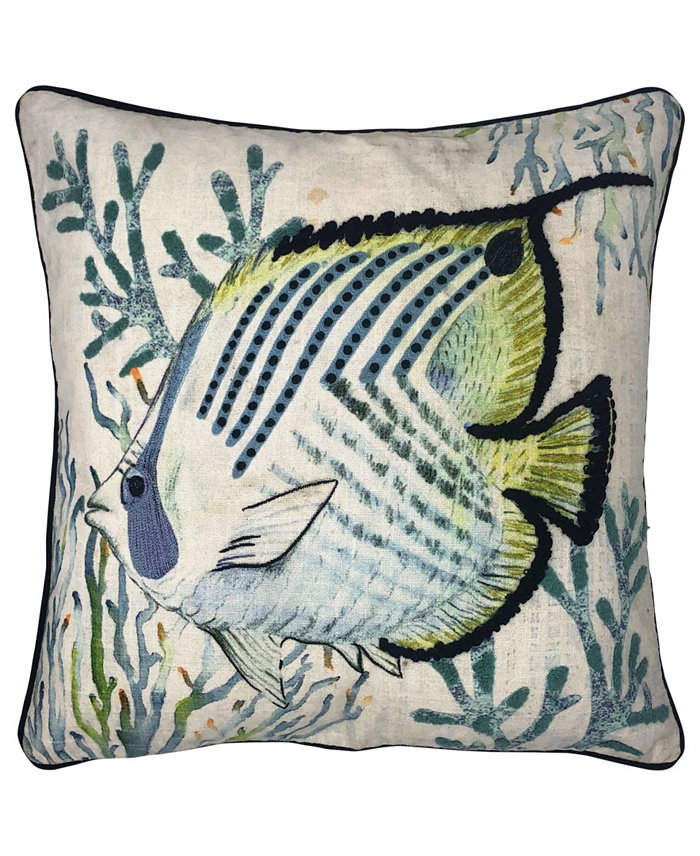 Mod Lifestyles Moorish Fish Embroidery Pillow， 20 x 20