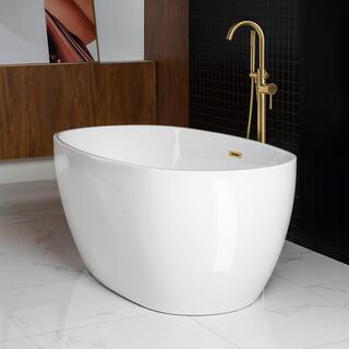 WOODBRIDGE Samantha 59 in. Acrylic FlatBottom Double Ended Bathtub with Brushed Gold Overflow and Drain Included in White HBT5566