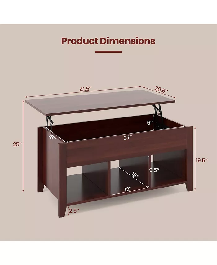 Costway Lift Top Coffee Table with Hidden Compartment and Storage Shelves