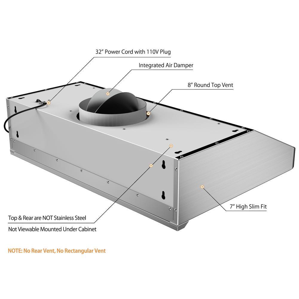 AWOCO  30 in 1000 CFM Ducted Under Cabinet Range Hood in Stainless Steel with Remote Control