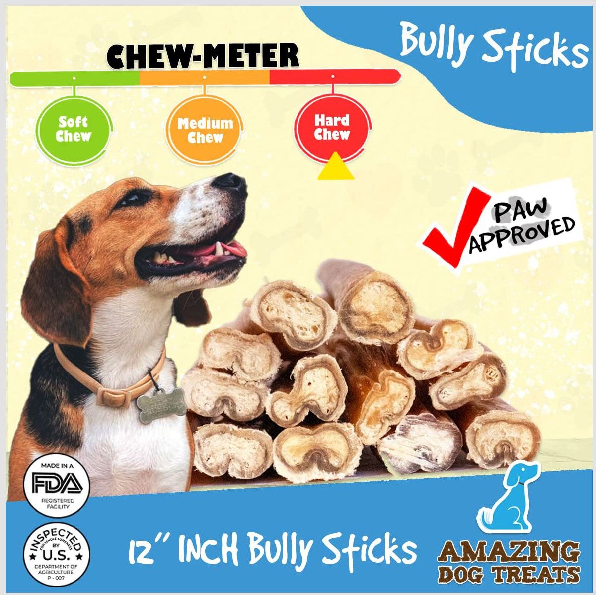 Amazing Dog Treats 12-inch Bully Stick Dog Treats， 12 count