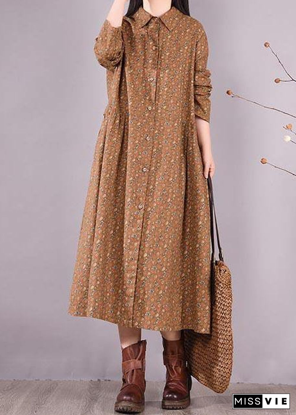 Women Chocolate Print Dress Lapel Button Down Daily Spring Dress