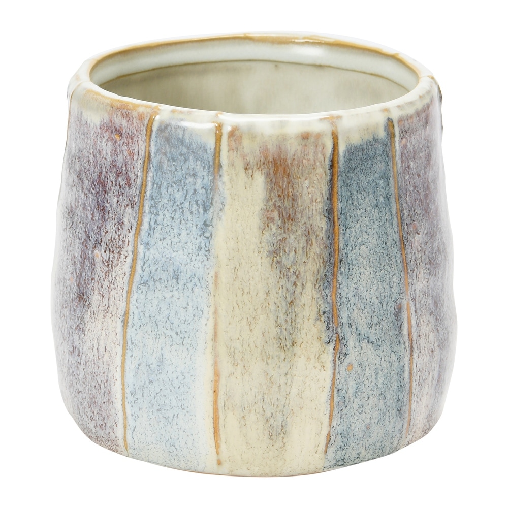 Hand Painted Stoneware Planter  Reactive Glaze