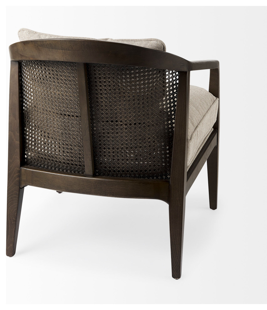 Landon Light Gray Fabric w/ Dark Brown Solid Wood  ampCane Back Accent Chair   Tropical   Armchairs And Accent Chairs   by Mercana  Houzz