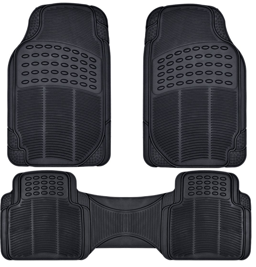 BDK Front and Back ProLiner Heavy Duty Car Rubber Floor Mats for Auto， 3 Piece Set