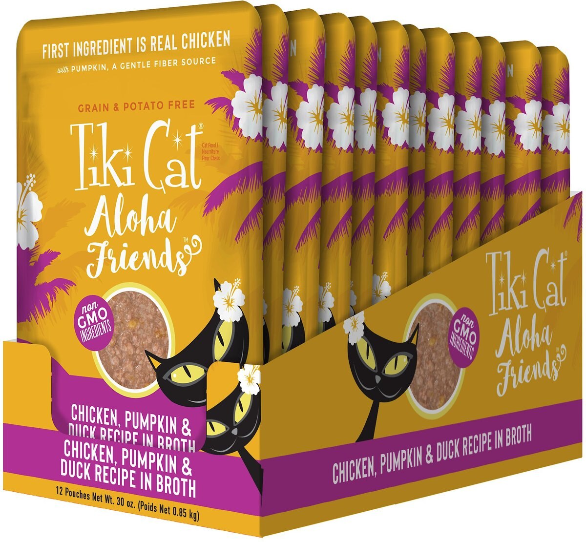 Tiki Cat Aloha Friends Chicken， Pumpkin and Duck Recipe in Broth Grain-Free Wet Cat Food， 2.5-oz， case of 12