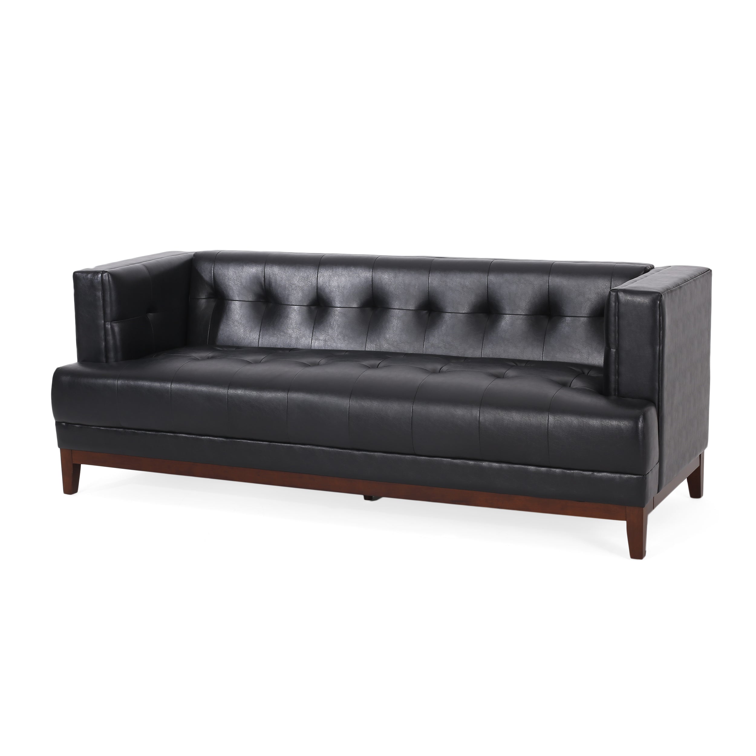 Stefan Mid Century Modern Faux Leather Tufted 3 Seater Sofa