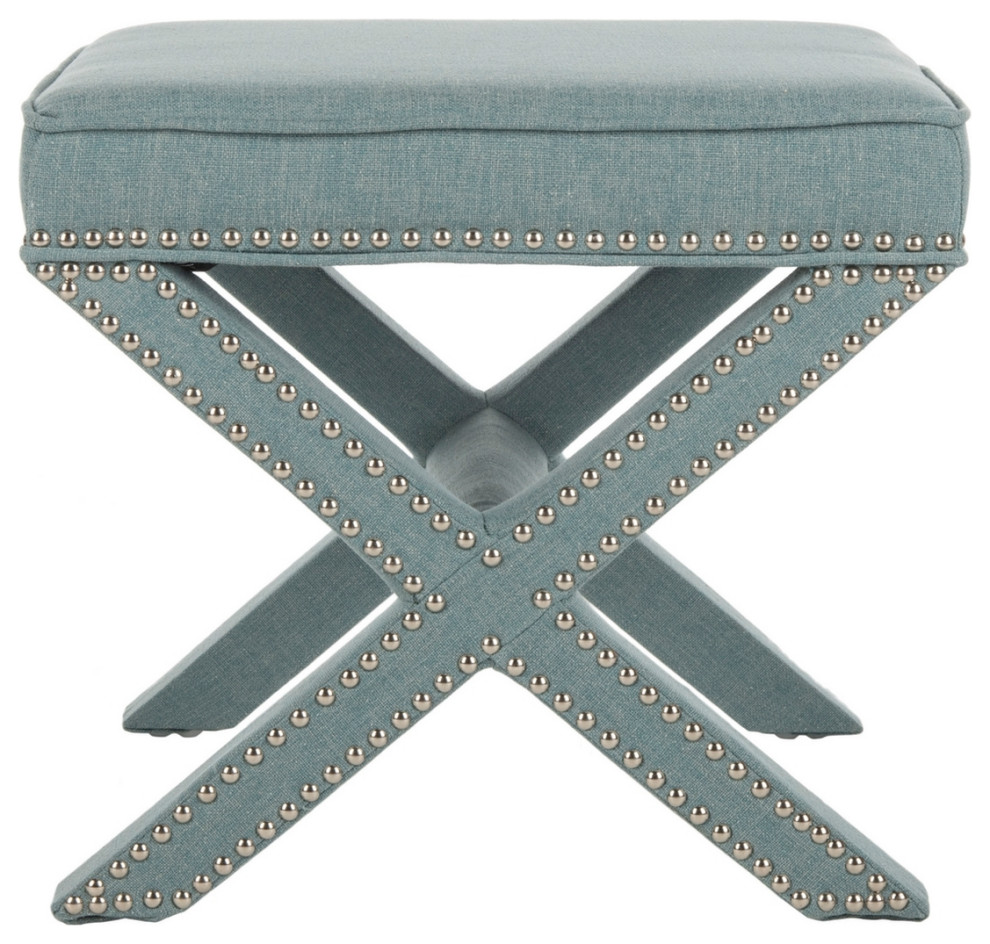 Arnold Ottoman Silver Nail Heads Sky Blue   Transitional   Footstools And Ottomans   by Peachtree Fine Furniture  Houzz