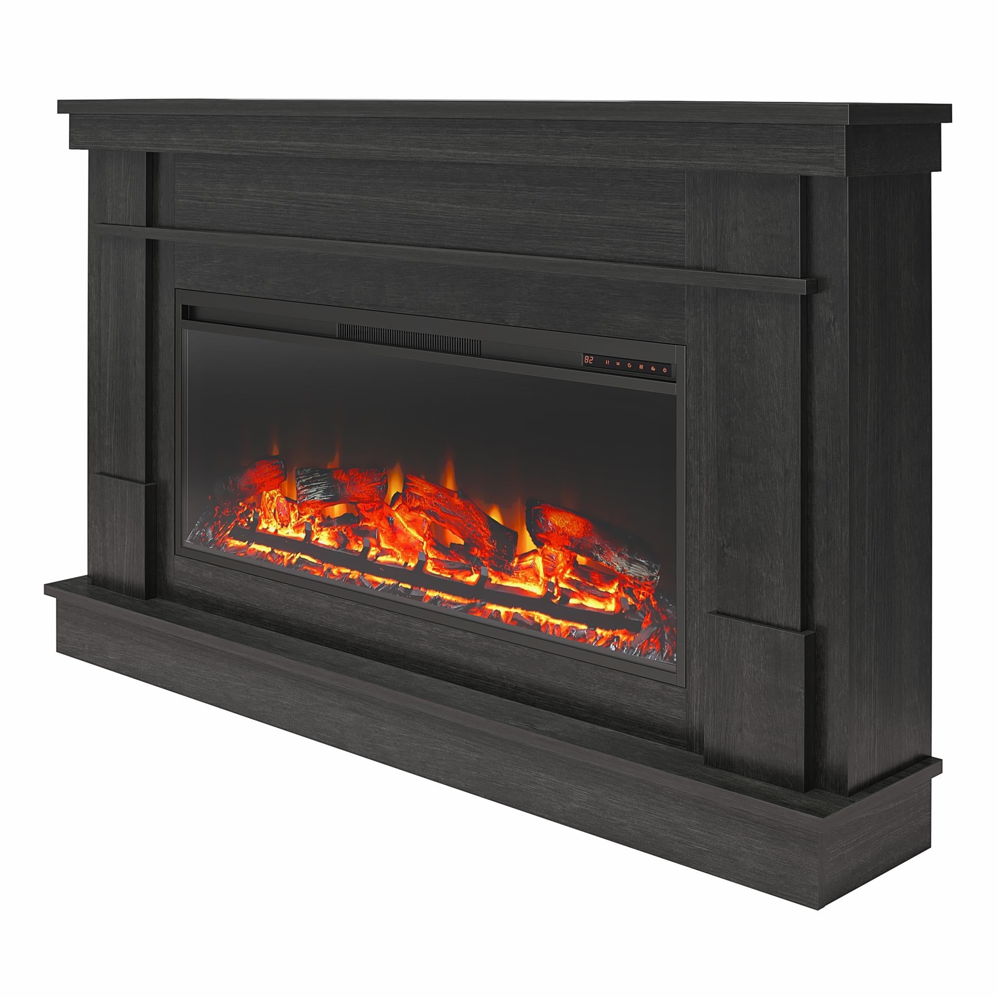 Ameriwood Home Elmdale Wide Mantel with Linear Electric Fireplace, Black Oak