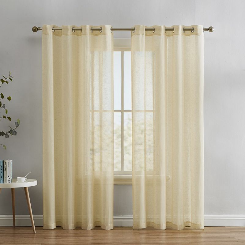 Thd Natalie Faux Linen Semi Sheer Light Filtering Window Grommet Curtains Drapery Panels， Set Of 2