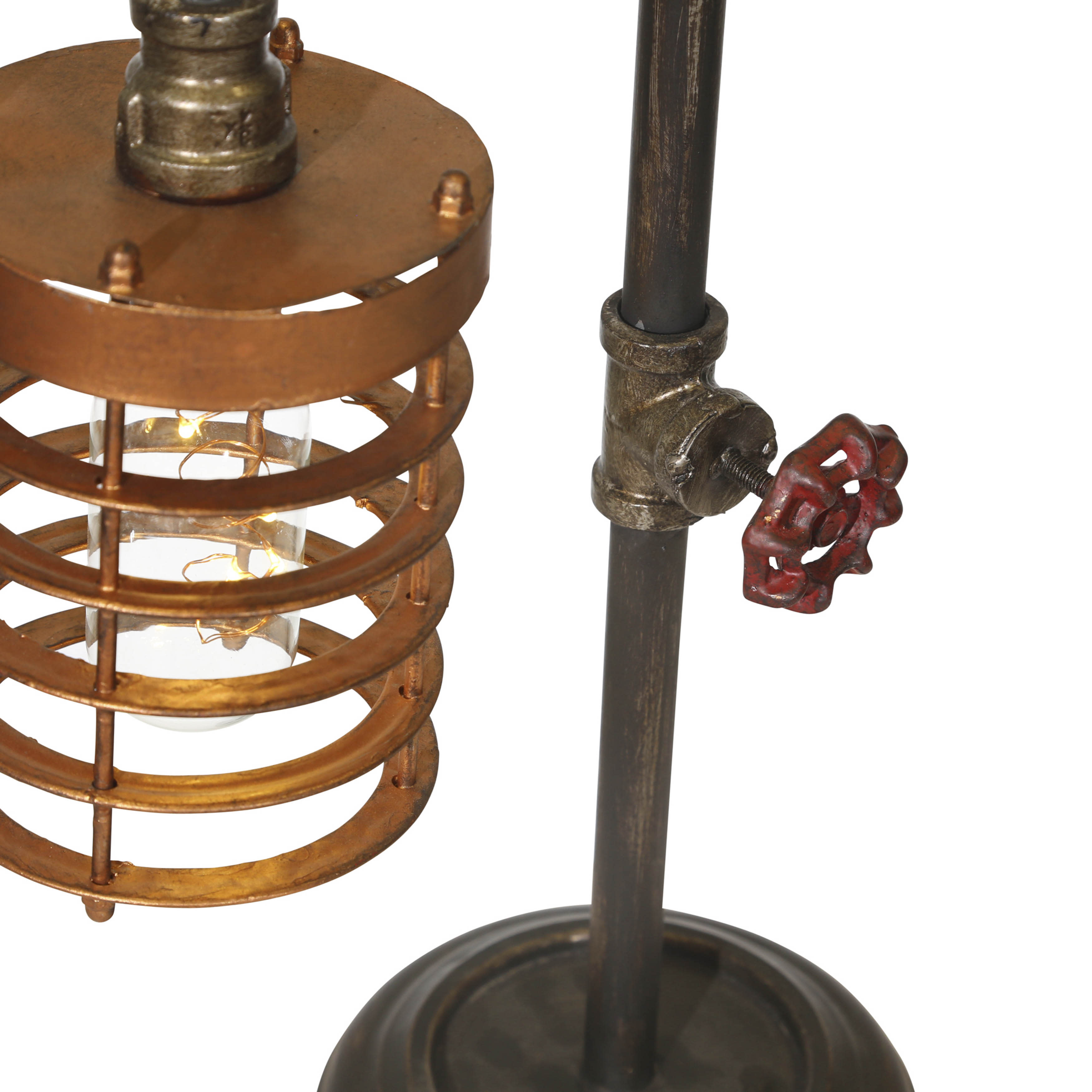 Sagebrook Home Industrial Style Metal Pipe Table Lamp, Bulb Included, Battery Operated, Black and Copper, 11 L x 6 W x 18 H Inches