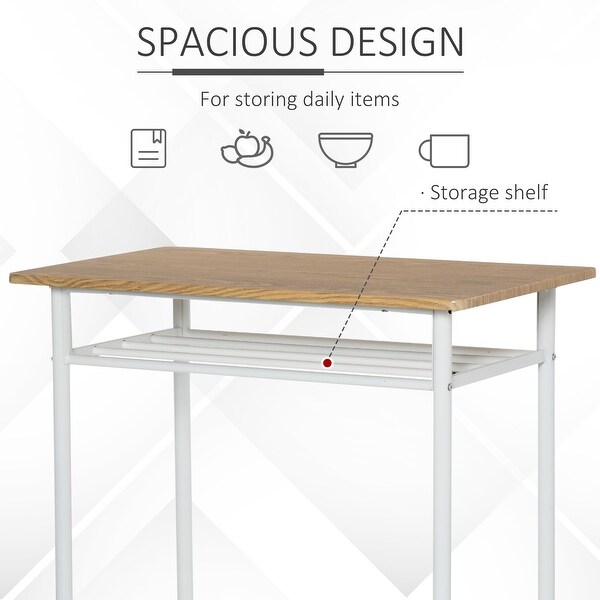 HOMCOM 3 Piece Bar Height Dining Furniture Set with 1 Table， 2 Matching Stools and Metal Frame Footrest