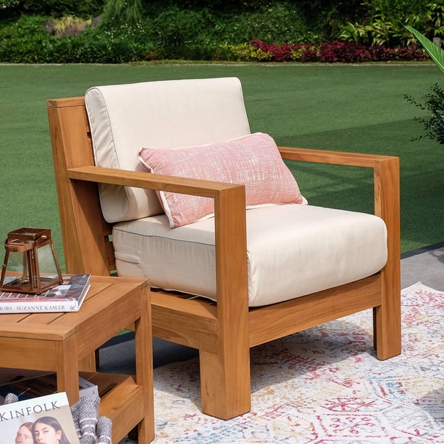 Logan Outdoor Teak Wood Lounge Chair With Sunbrella Vellum Cushion Cambridge Casual