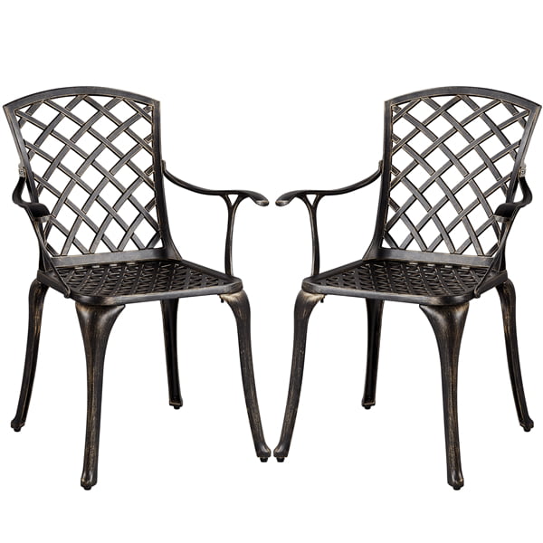 SmileMart Outdoor Dining Chair - Metal - Set of 2 - Has Arms - Bronze