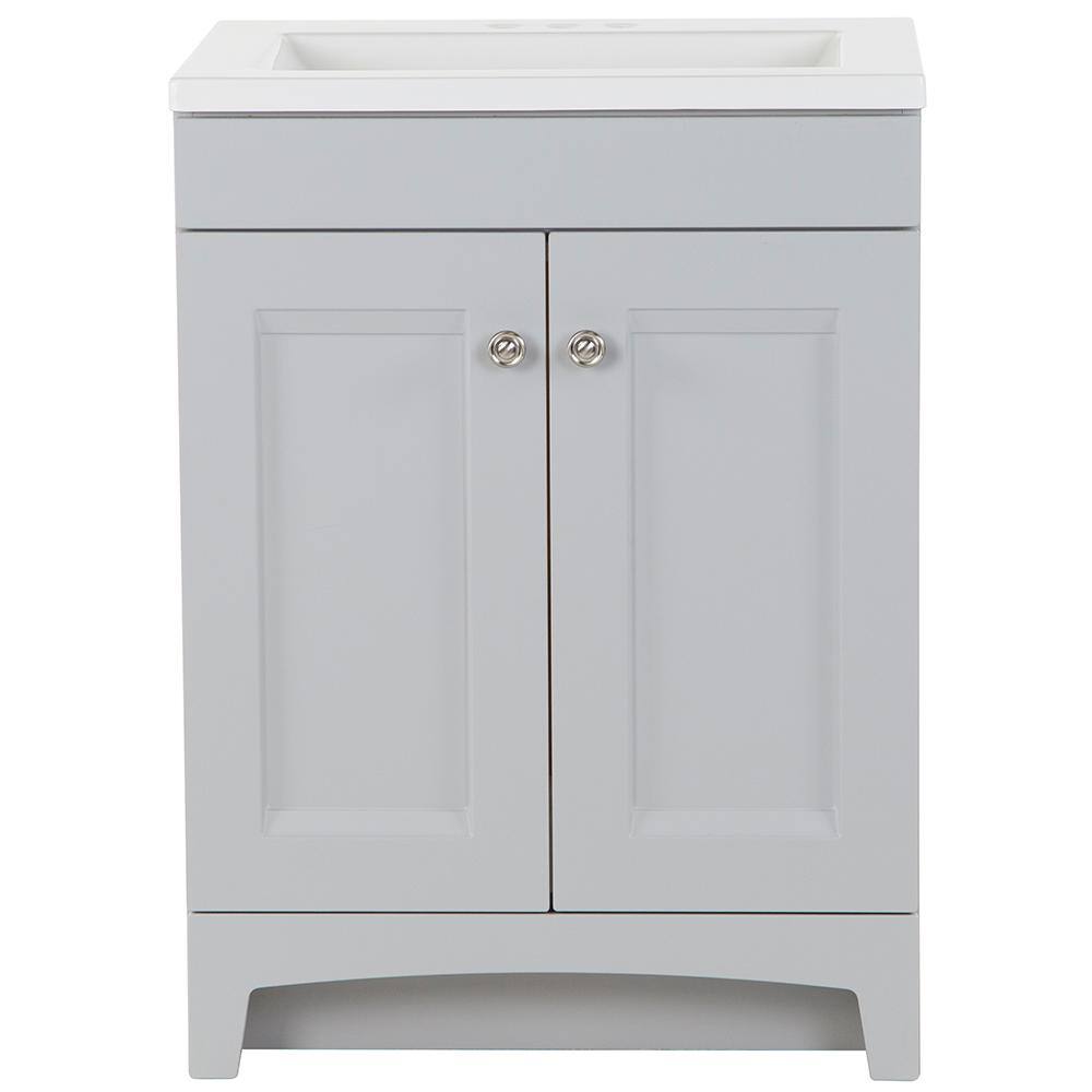 Glacier Bay Delridge 24.2 in. W x 18.8 in. D x 32.8 in. H Freestanding Bath Vanity in Pearl Gray with White Cultured Marble Top DR24P2-PG