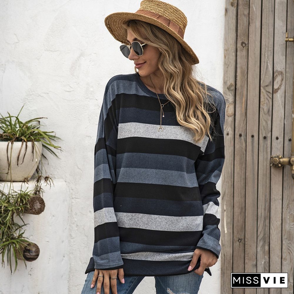 Basic Striped T-shirt Women Plus Size S-5XL Multi Colors Casual Cotton Stretchy Long Sleeve Tops Tee Spring Autumn