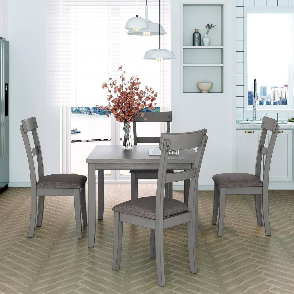 Harper  Bright Designs Light Gray 5-Piece Industrial Wooden Dining Sets ST000010AAN