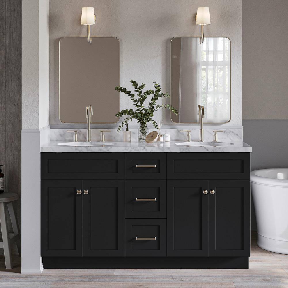 ARIEL Hamlet 60 in. W x 21.5 in. D x 34.5 in. H Bath Vanity Cabinet without Top in Black F060D-BC-BLK