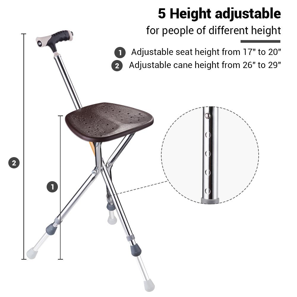 Yescom Walking Stick with Seat Adjustable Folding Cane