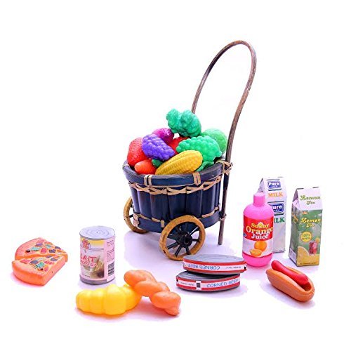 dazzling toys Toy Food  Assorted Food Playset - 65 Piece - Includes Plastic Toy Pizza， Fruits and Vegetables， Milk， Juice and Other Bottles and Containers and More