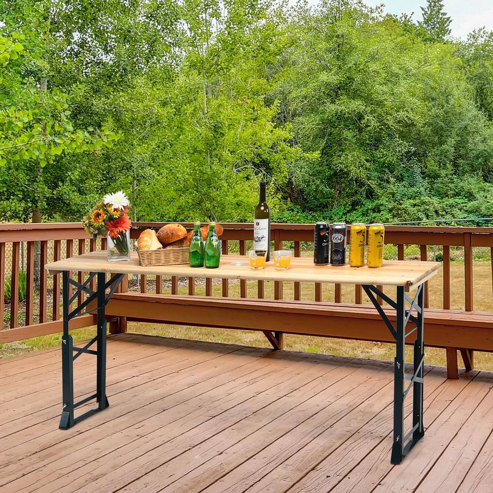 HONEY JOY Folding 41.5 in. Rectangle Wood Outdoor Picnic Table Portable Dining Table Height Adjustable TOPB005000