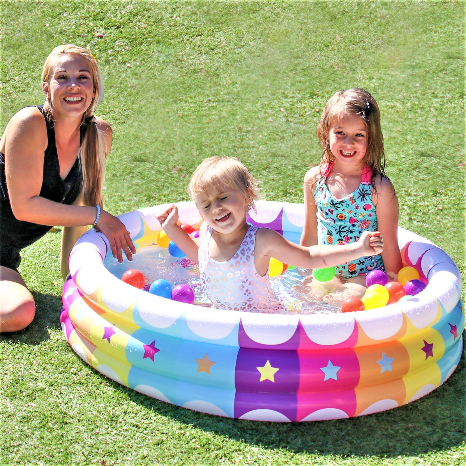 Clearance - 45in Rainbow w/ Hot Air Balloon & Rainbow Inflatable Kiddie Pool Set, 2 Pack