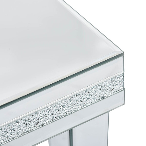 Fashionable Modern Glass Mirrored Side Table， Easy Assembly End Table with Crystal Design and Adjustable Height Legs