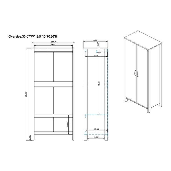 DH BASIC Rustic Double-door Wardrobe Closet with Shelves by Denhour - - 33896150