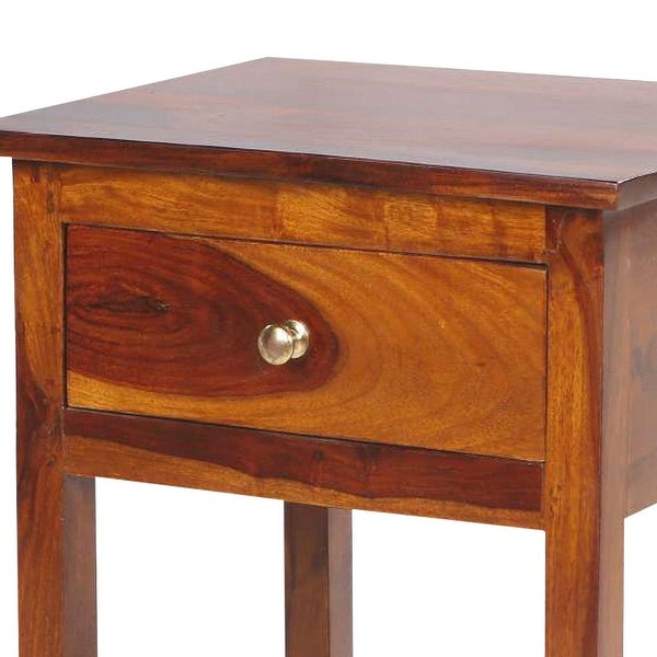 22.5 Inch Acacia Wood Rectangular End Side Table， 1 Drawer， Open Shelf， Walnut Brown - 18 L x 15.3 W x 22.5 H Inches