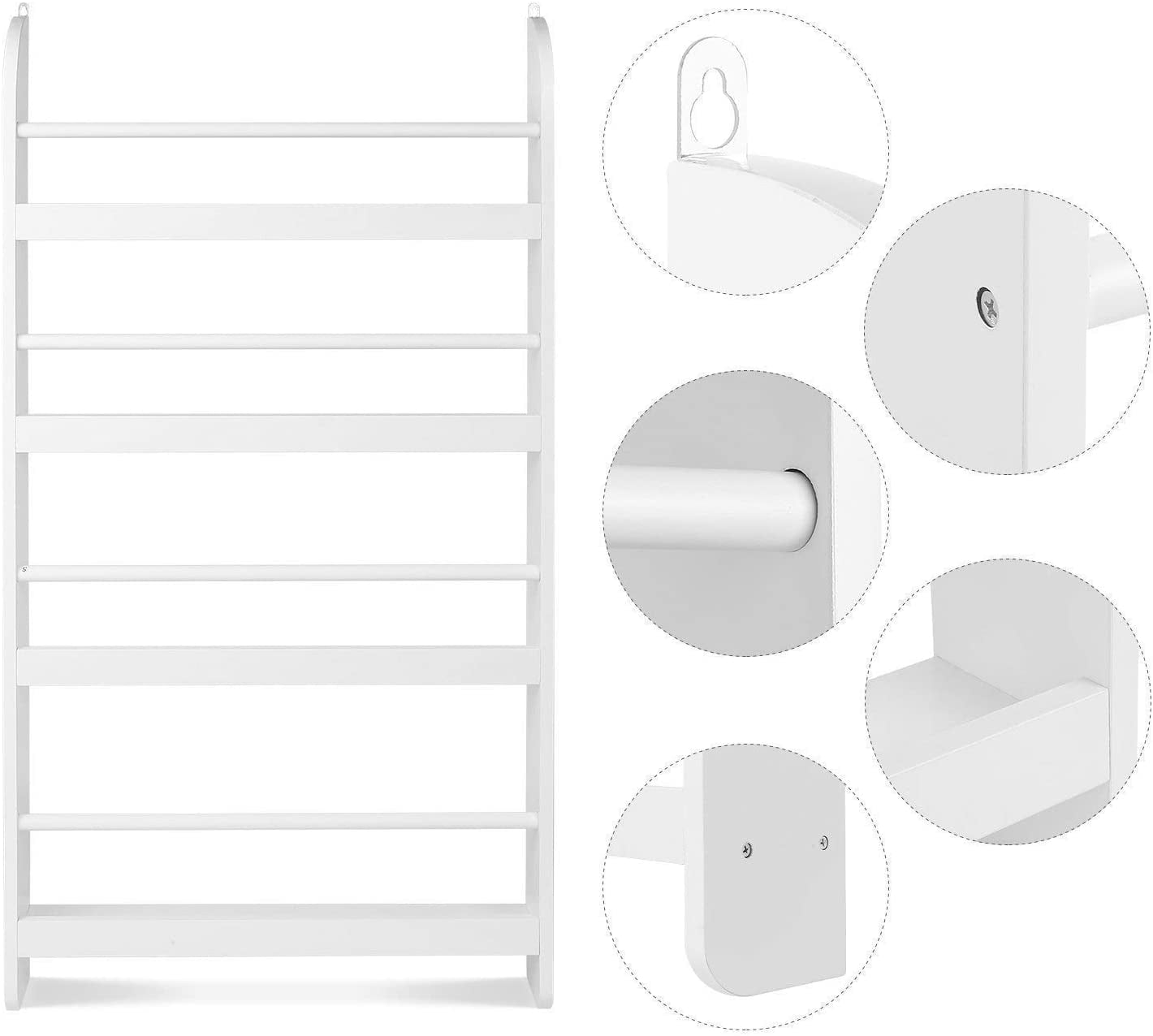 Homfa 4-Tier Bookshelf, Wall Mounted Kid Bookshelf Storage Rack,  Organizer Stand for Books Toys for Bedroom, White