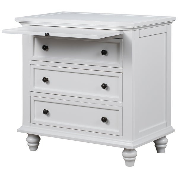 3-Drawer Wood Nightstand， Storage Cabinet with Pull out Tray - - 36938354