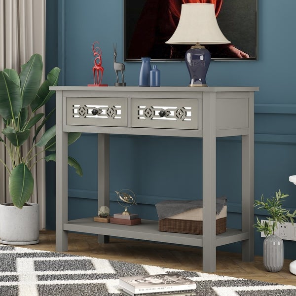 Retro Console Table with Two Top Drawers and Open Shelf