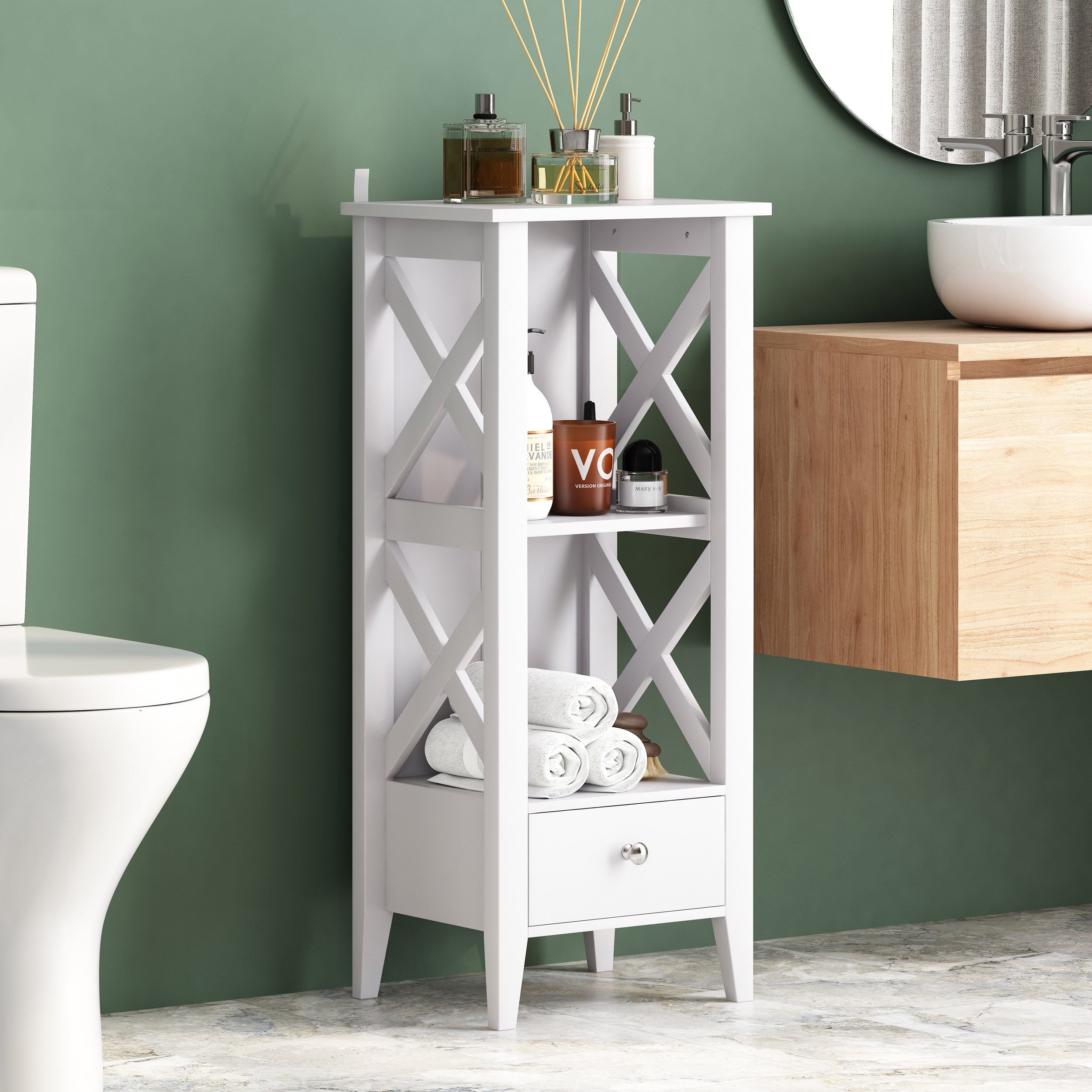 Lewis Modern Bathroom Floor Storage Rack with Drawer