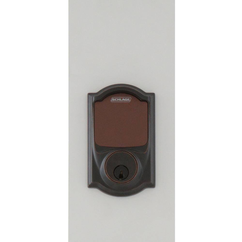 Schlage Camelot Aged Bronze Sense Smart Door Lock with Left Handed Accent Lever Door Handleset BE479AA V CAM 716 + FE285 CAM 716 ACC LH