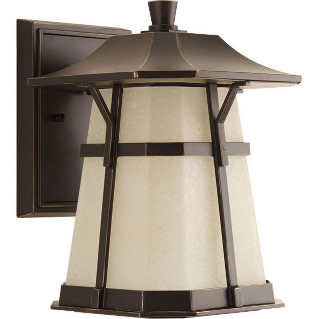 Progress Lighting Derby 1 light Led Medium Wall Lantern In Antique Bronze With Artistic Glass Shade