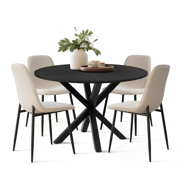 Olive oslo Black Dining Table Set For 4 solid Round Black Grain Dining Table Sets With 4 Upholstered Dining Chairs Black Legs the Pop Maison