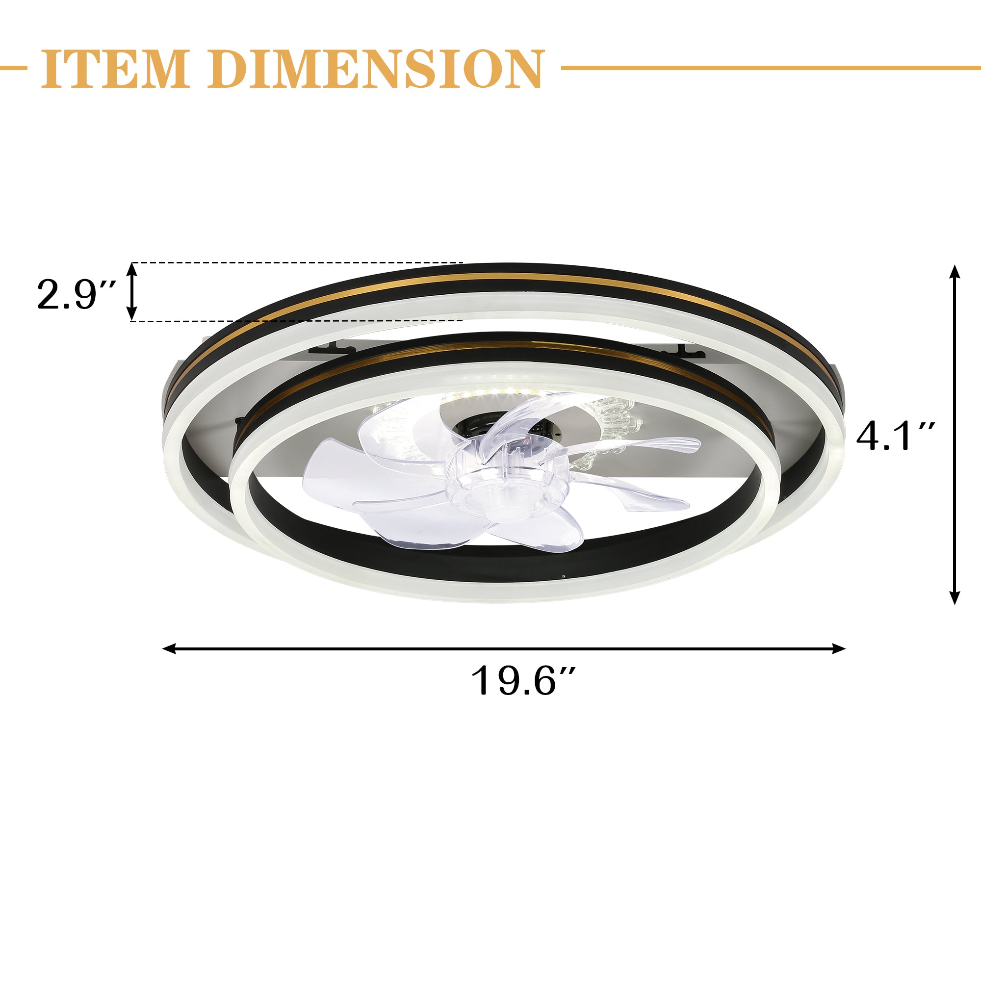 Low Profile Reversible Ceiling Fan with Dimmable Light， 6-Speed， Remote Control Led Ceiling Lighting Bella Depot