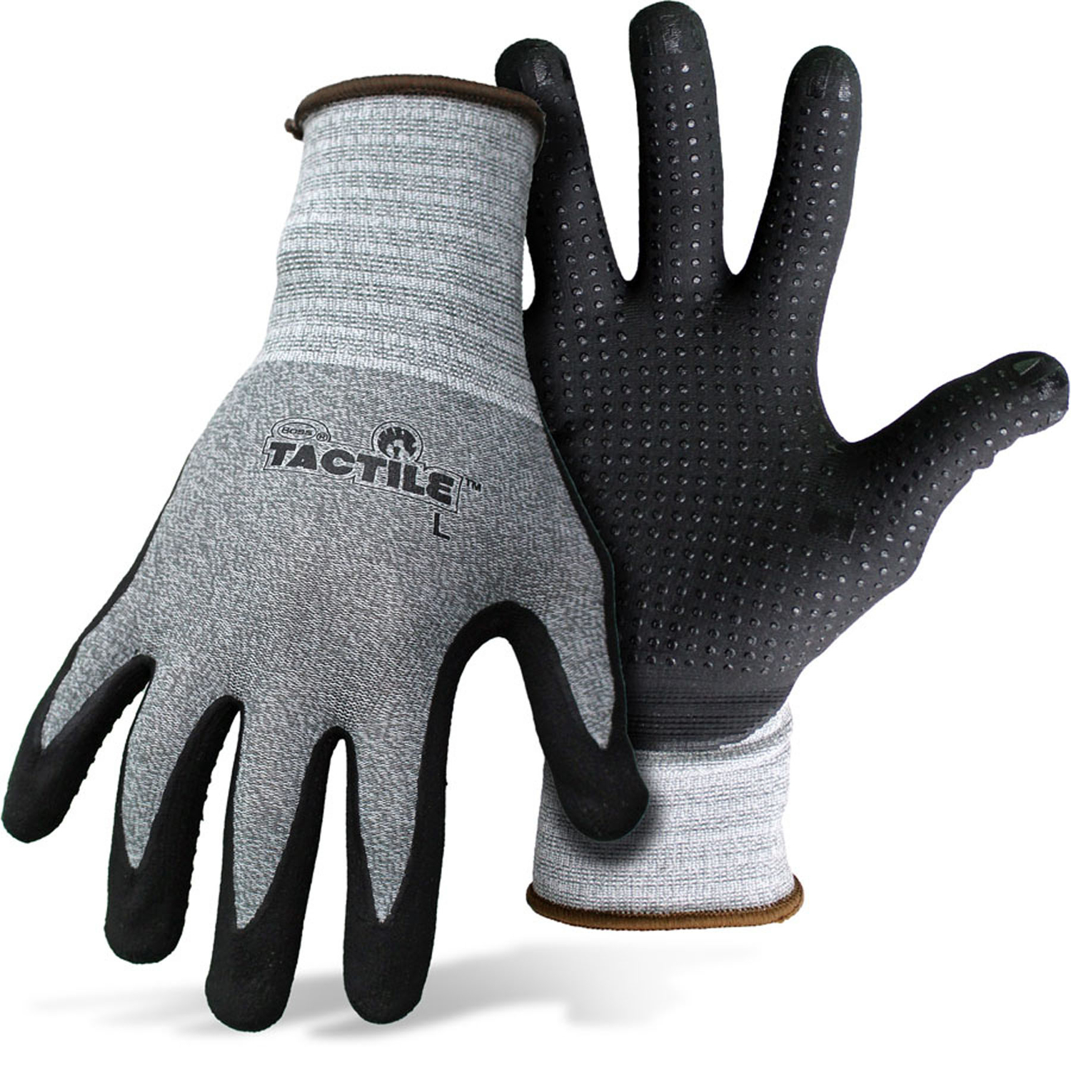 Boss Tactile Men\u0027s Indoor/Outdoor Dotted and Dipped Work Gloves Black/Gray XL 1 pair