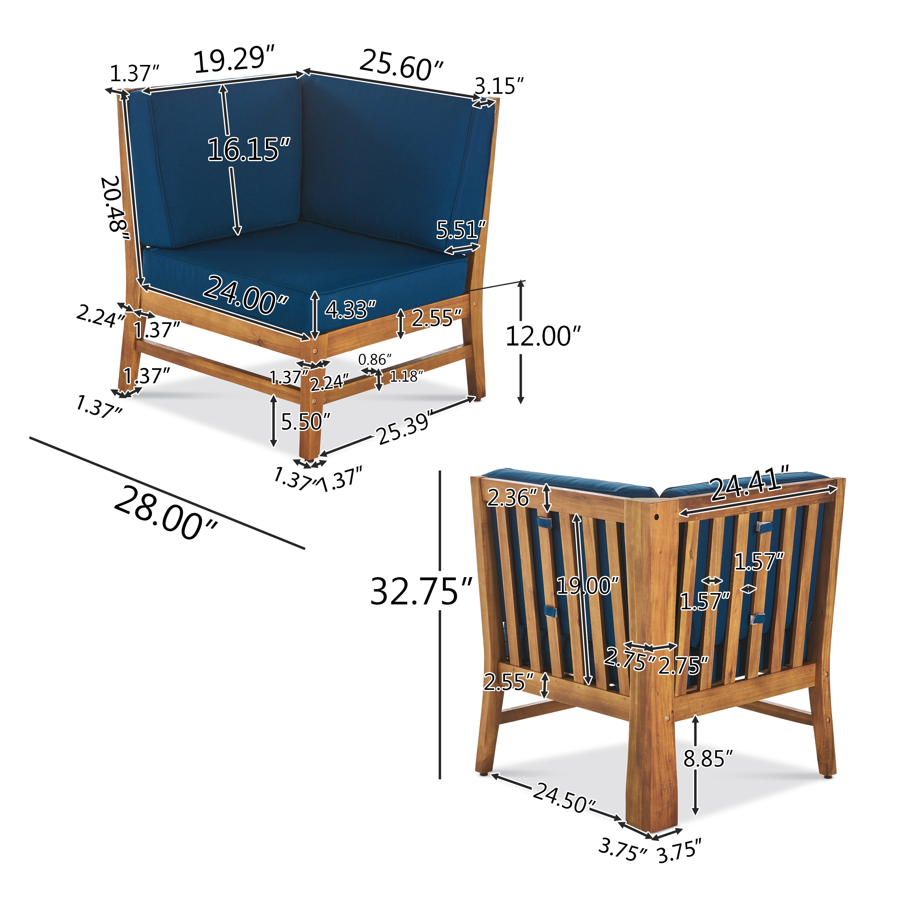 Scarlett Outdoor 8 Seat Teak Finished Acacia Wood Sectional Sofa and Table Set