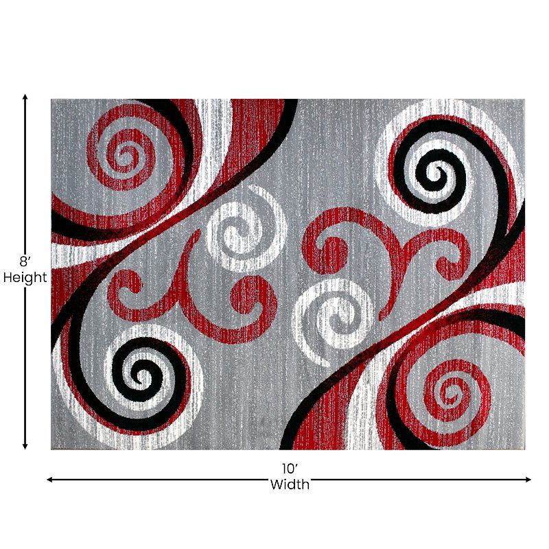 Masada Rugs Masada Rugs Stephanie Collection 8'x10' Area Rug with Modern Contemporary Design in Red， Gray， Black and White - Design 1100